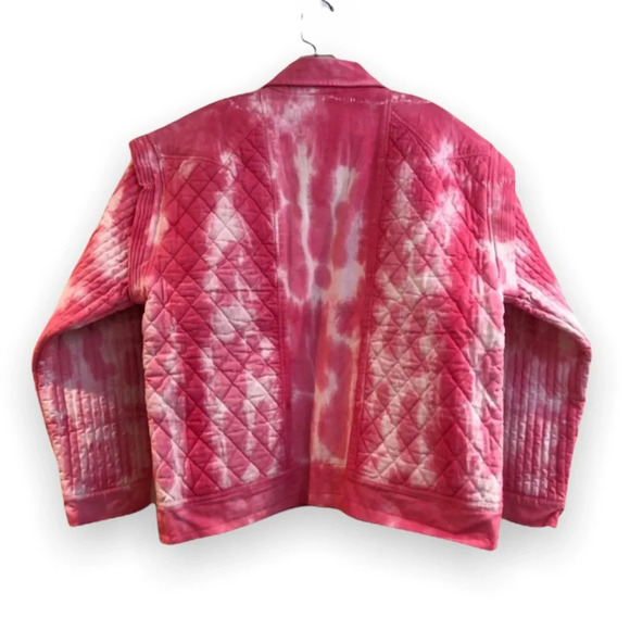 LoveShackFancy Adelade Pink Tie Dye Bohemian Preppy Button Down Denim Jacket M - Picture 10 of 12